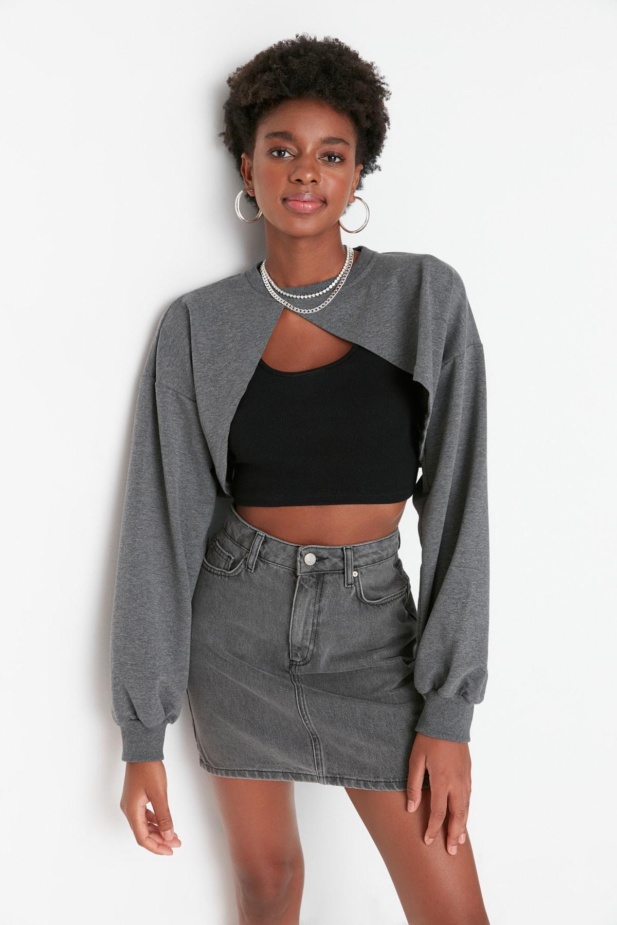 Gray Asymmetric Sweatshirt, , large image number 1