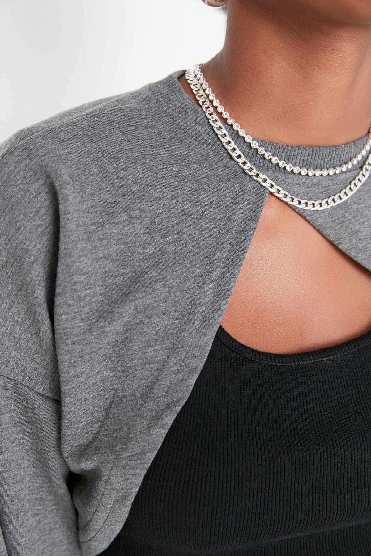 Gray Asymmetric Sweatshirt, , large image number 3