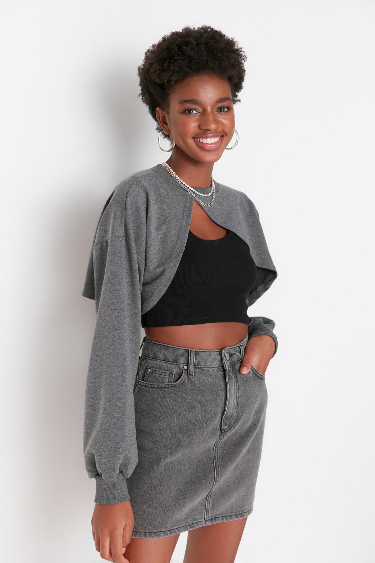 Gray Asymmetric Sweatshirt, , large image number 4