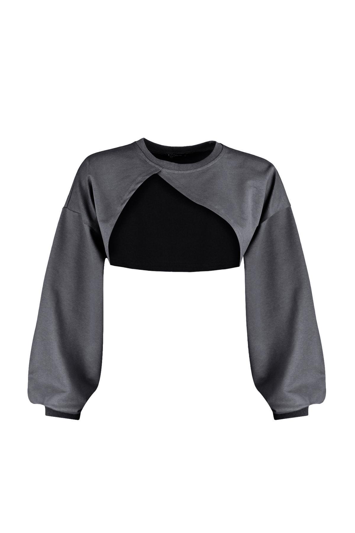 Gray Asymmetric Sweatshirt, , large image number 6
