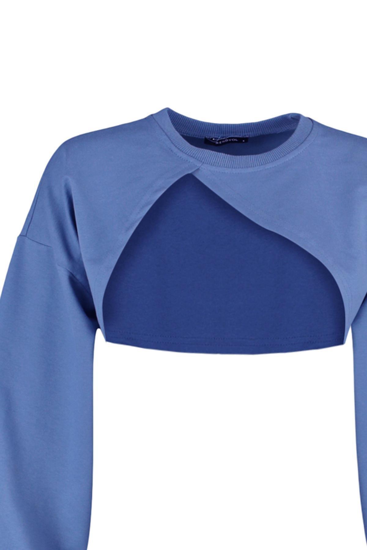Blue Asymmetric Sweatshirt<br>, , large image number 2