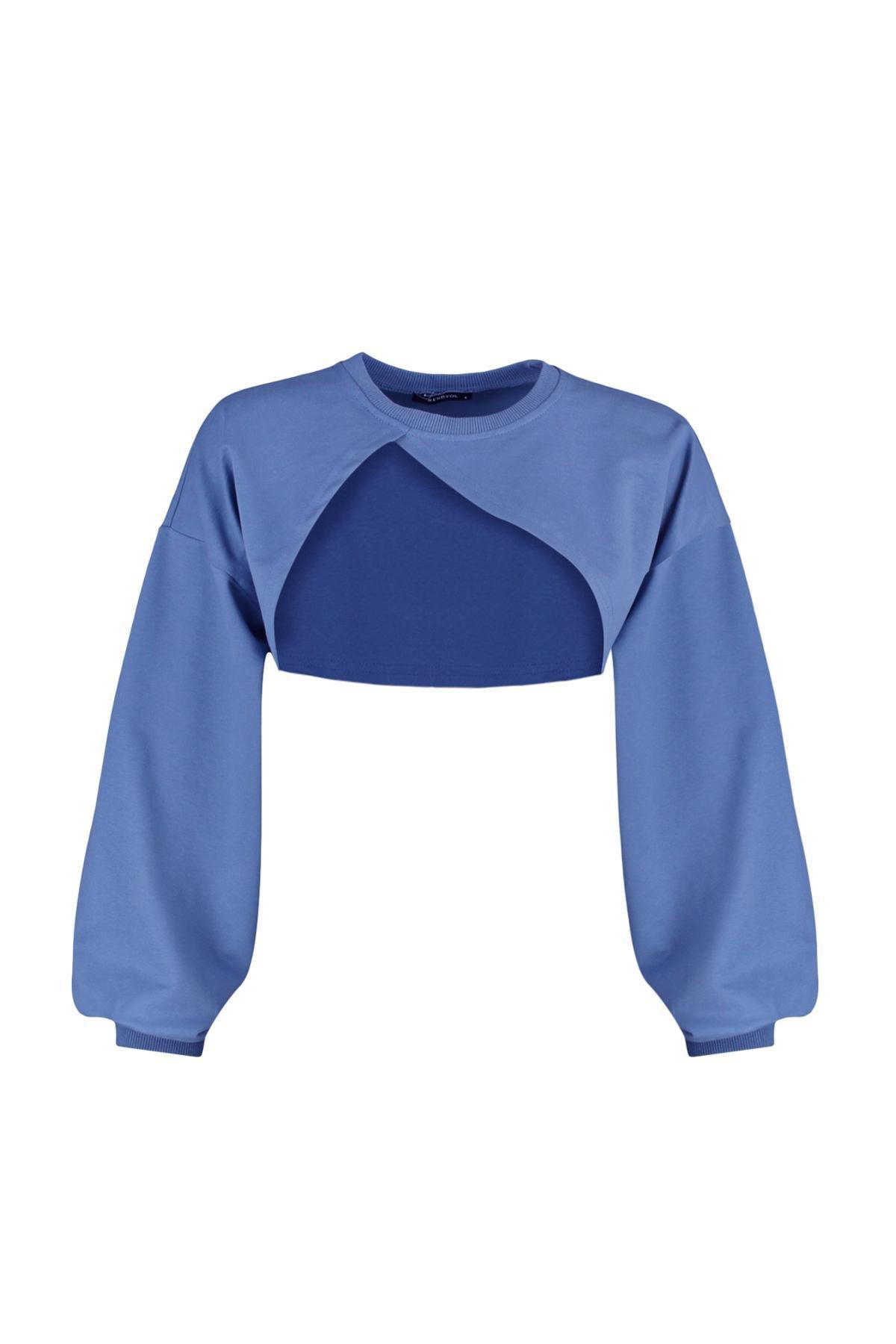 Blue Asymmetric Sweatshirt<br>, , large image number 6