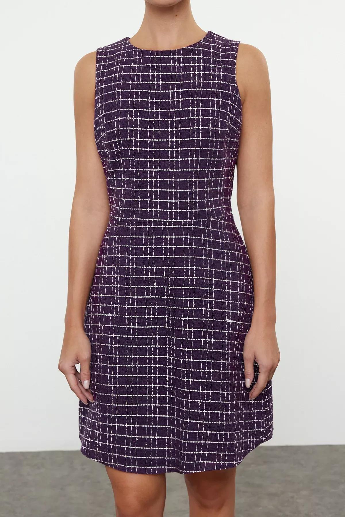 Purple Plaid Checkered Mini Dress, , large image number 2