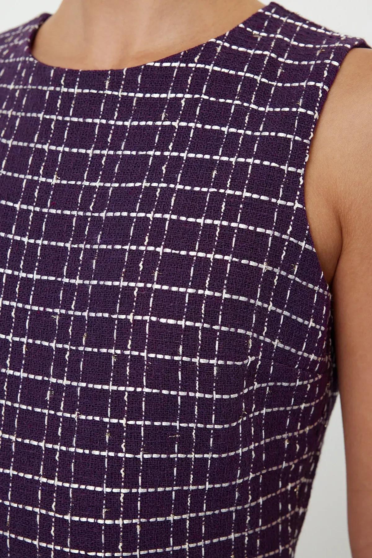 Purple Plaid Checkered Mini Dress, , large image number 3