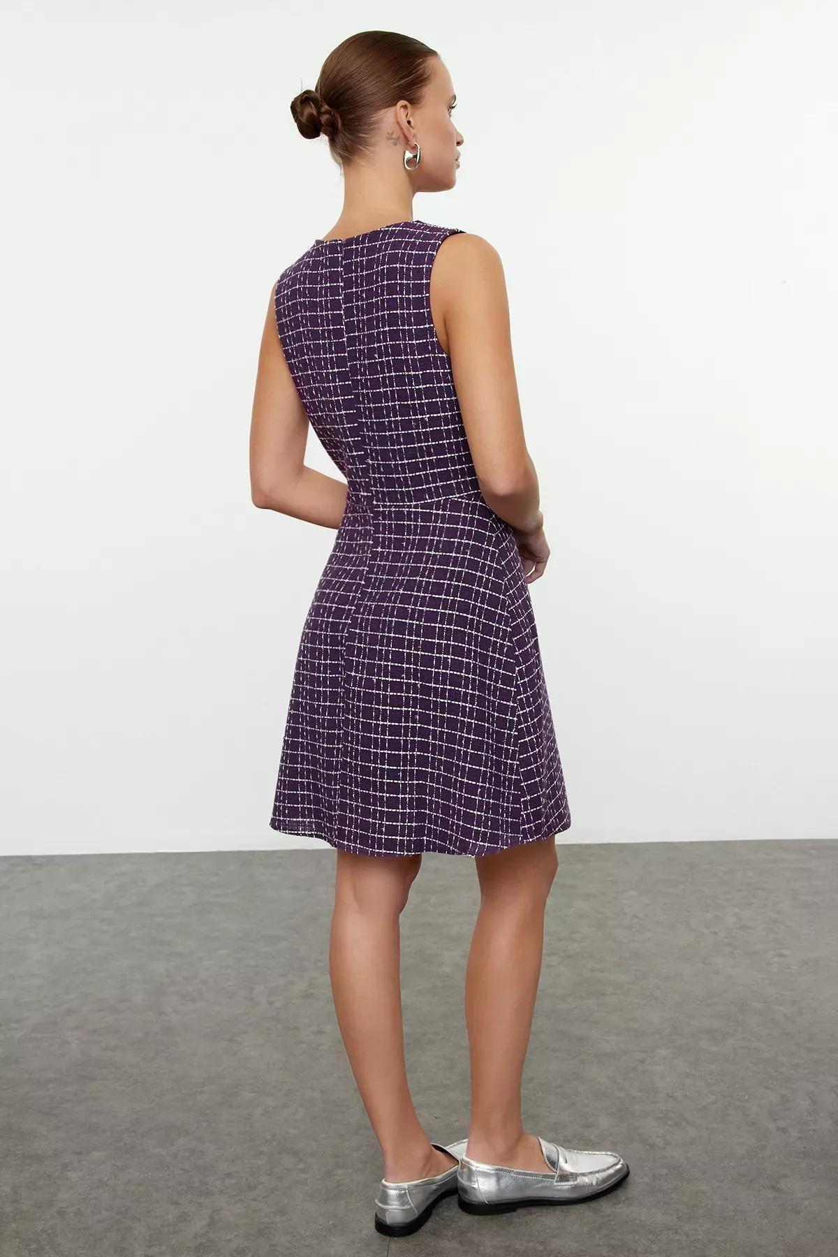 Purple Plaid Checkered Mini Dress, , large image number 4