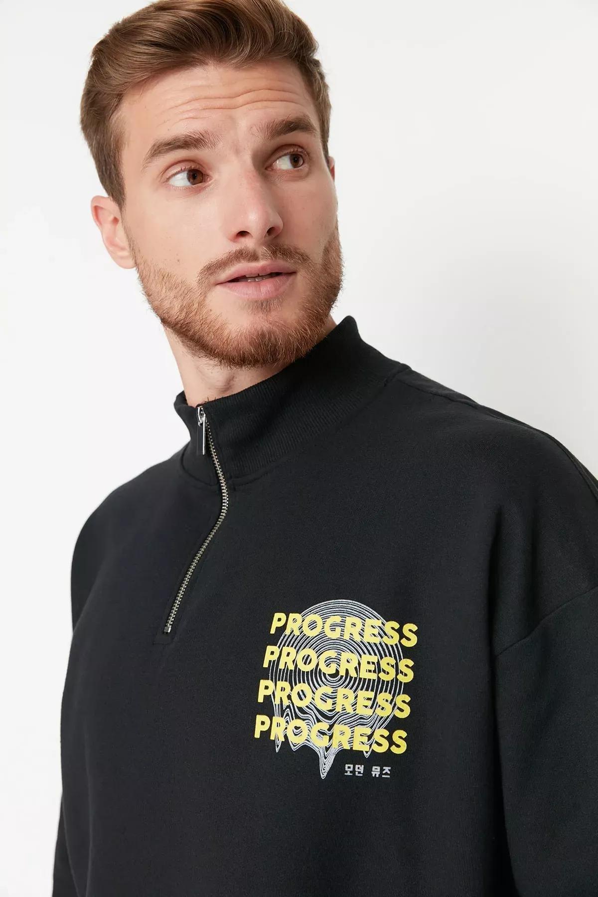 Black Printed Oversize Sweatshirt, Black, large image number 1