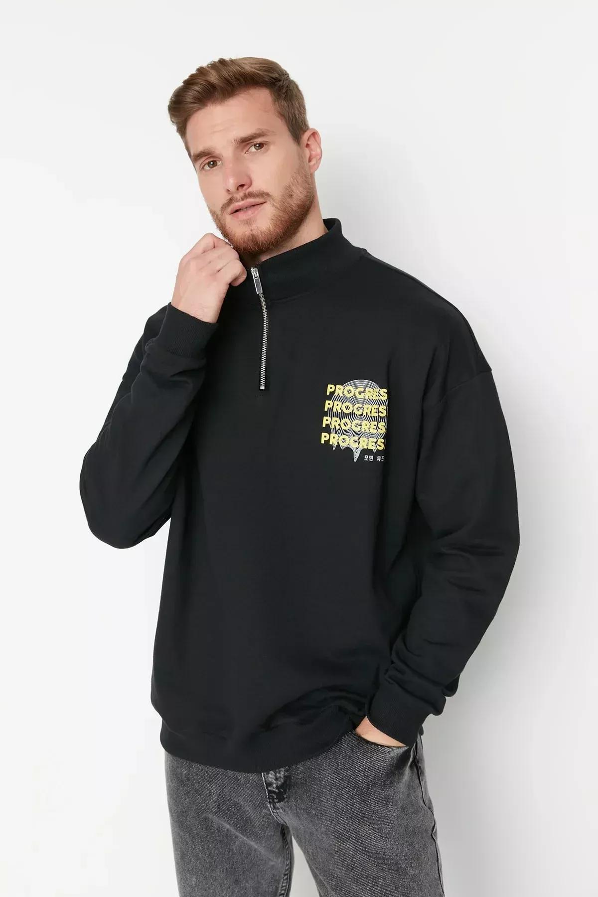 Black Printed Oversize Sweatshirt, Black, large image number 2