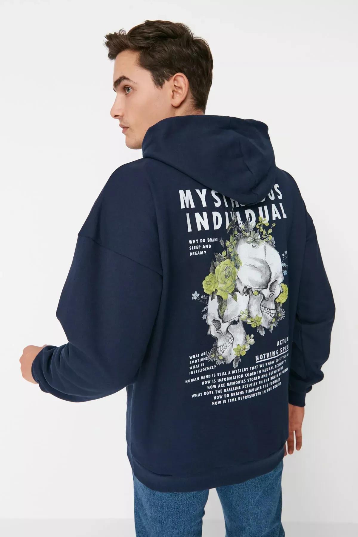 Navy Oversize Hooded Sweatshirt, , large image number 0