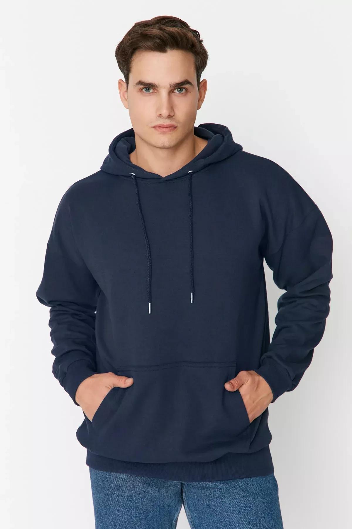 Navy Oversize Hooded Sweatshirt, , large image number 1