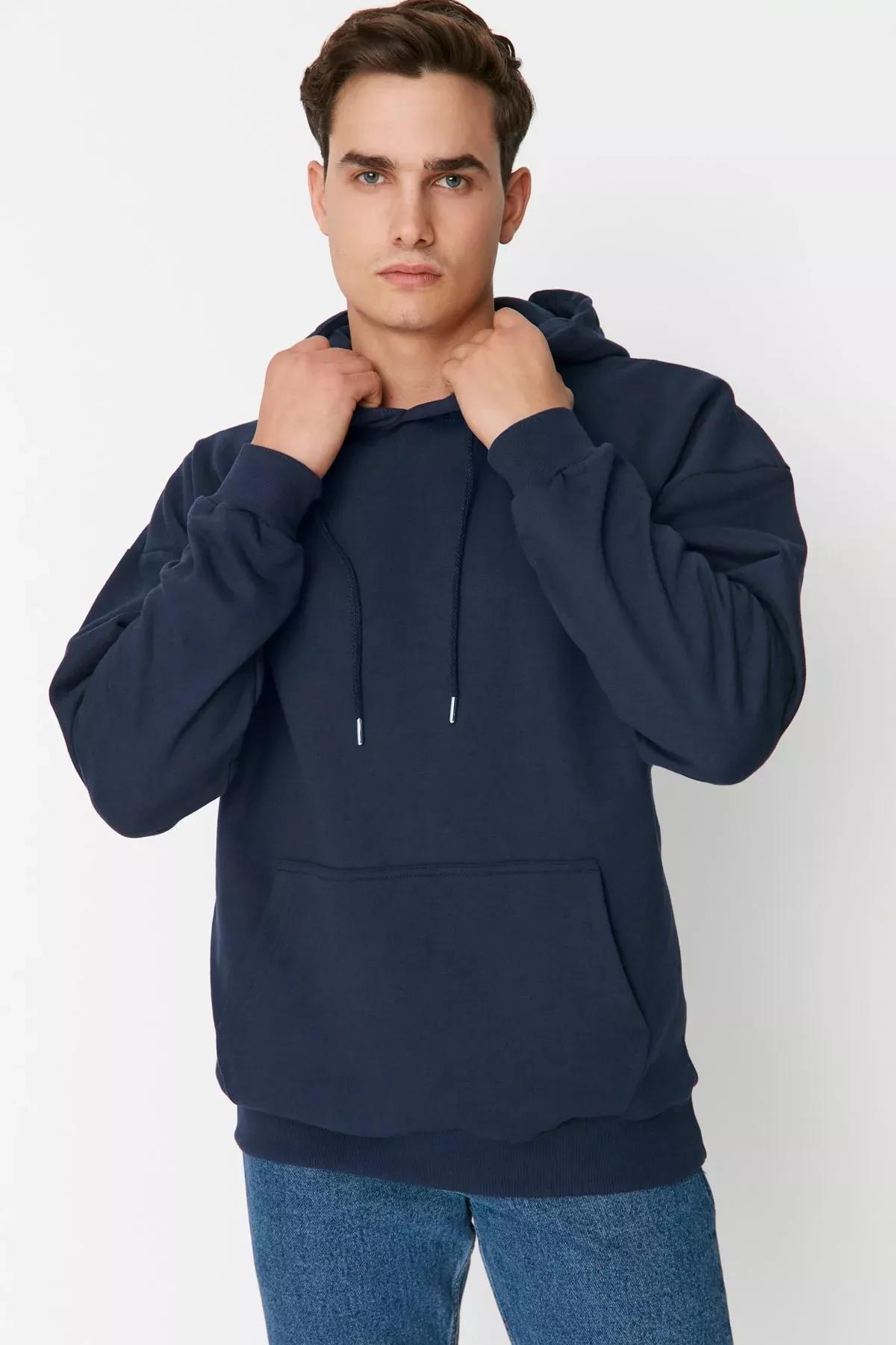 Navy Oversize Hooded Sweatshirt, , large image number 2