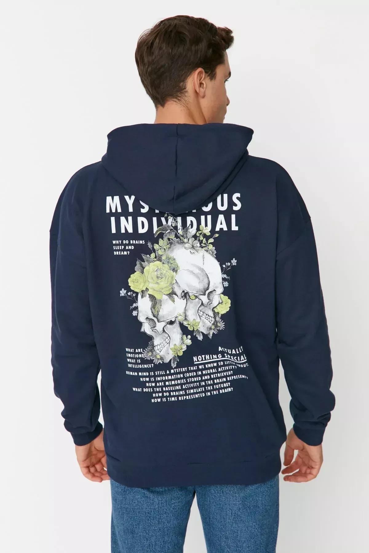 Navy Oversize Hooded Sweatshirt, , large image number 4
