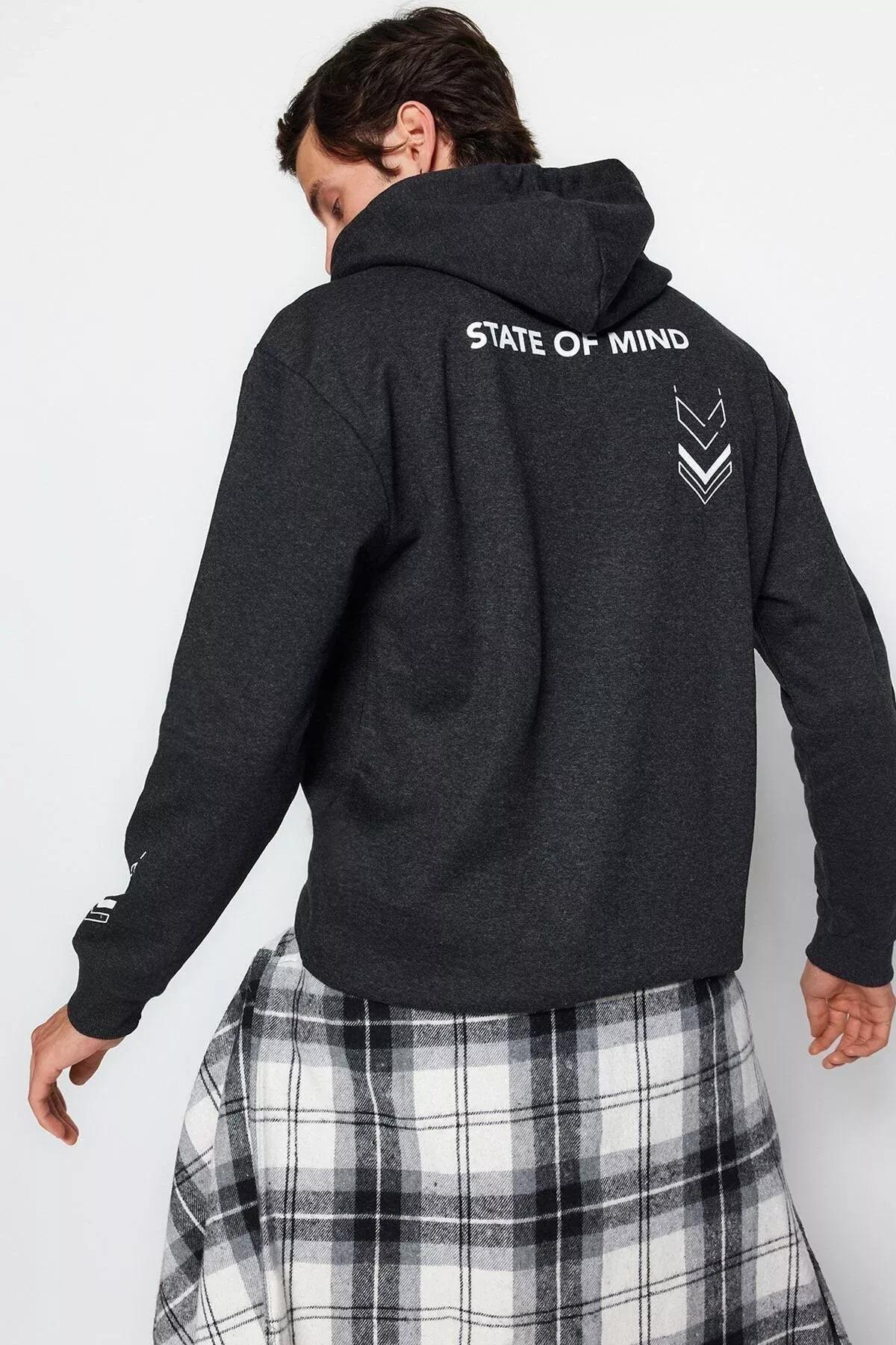 Grey Printed Fleece Sweatshirt, Anthracite, large image number 0