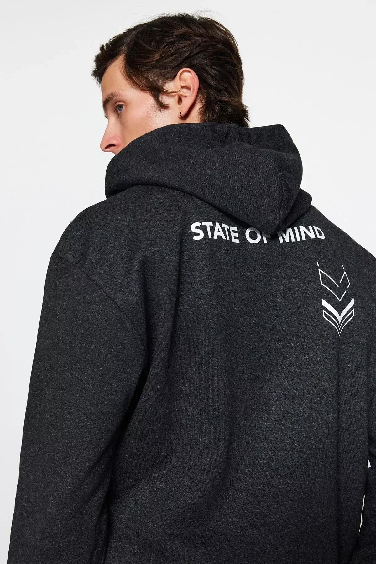 Grey Printed Fleece Sweatshirt, Anthracite, large image number 1