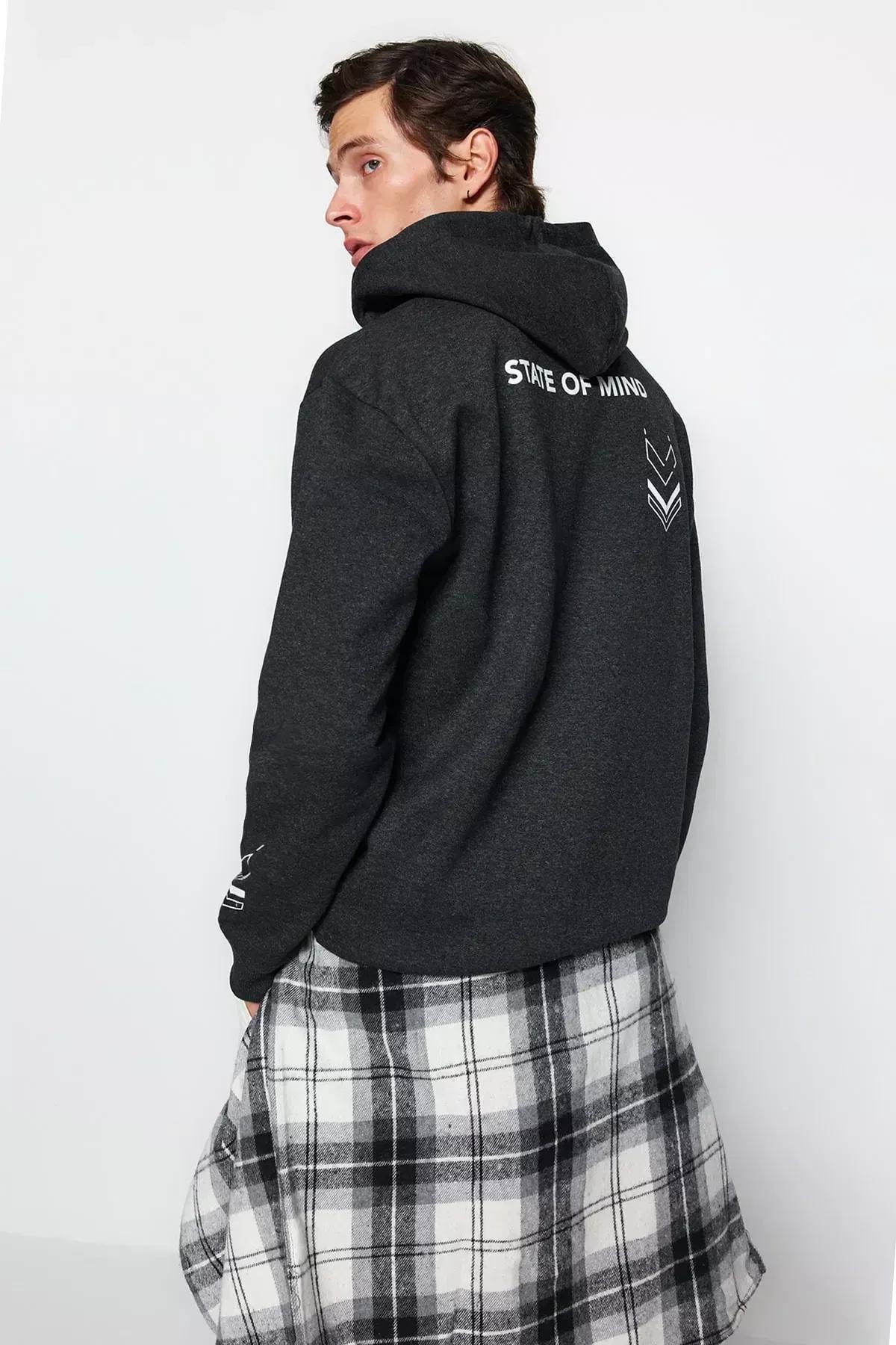 Grey Printed Fleece Sweatshirt, Anthracite, large image number 2