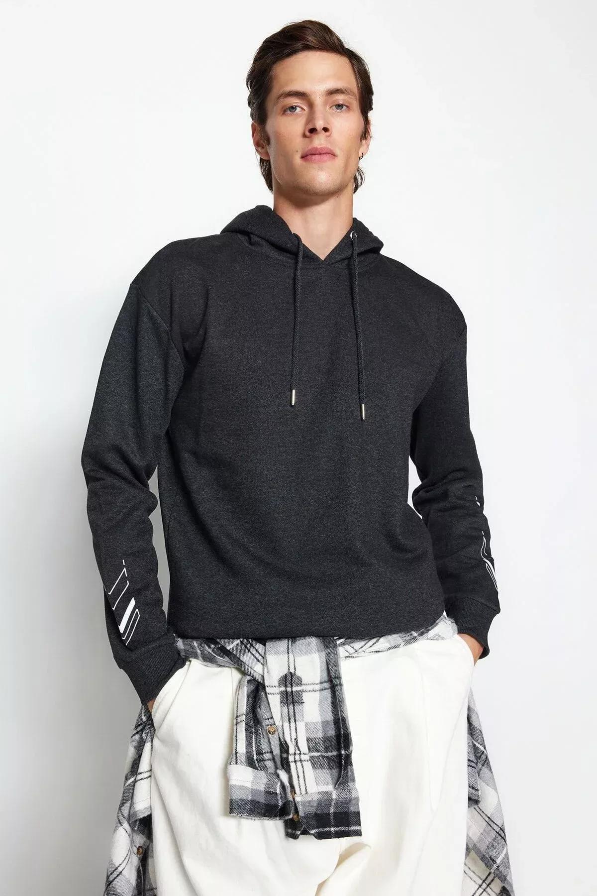 Grey Printed Fleece Sweatshirt, Anthracite, large image number 3