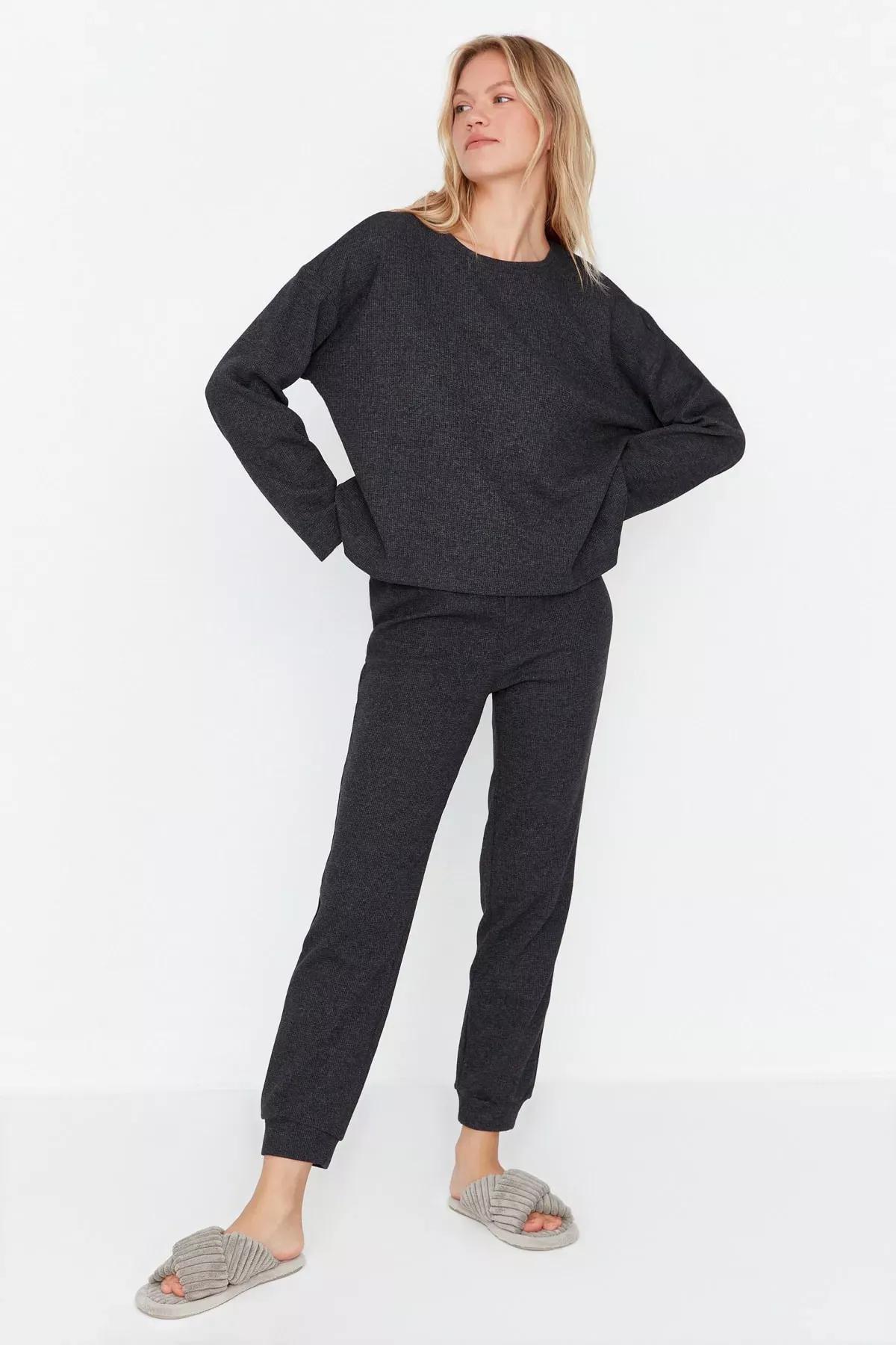 Gray Plain Pajama Set, Gray, medium