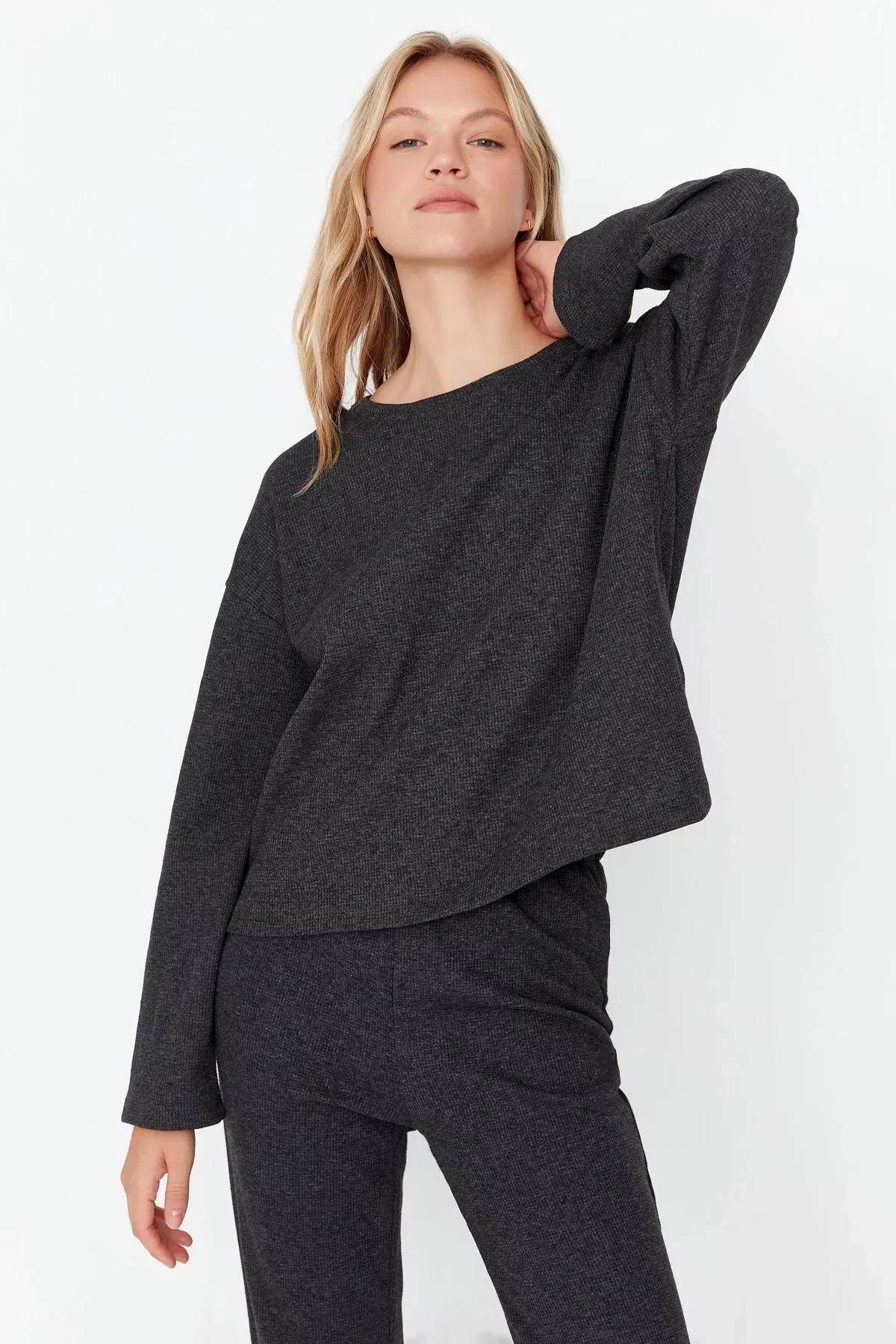 Gray Plain Pajama Set, Gray, large image number 2