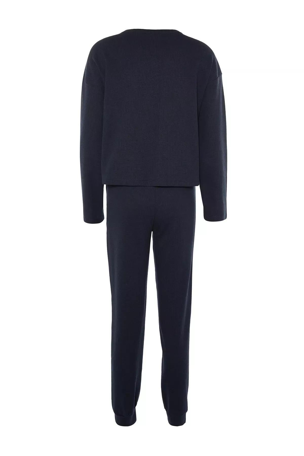 Blue Plain Pajama Set, Dark blue, large image number 6