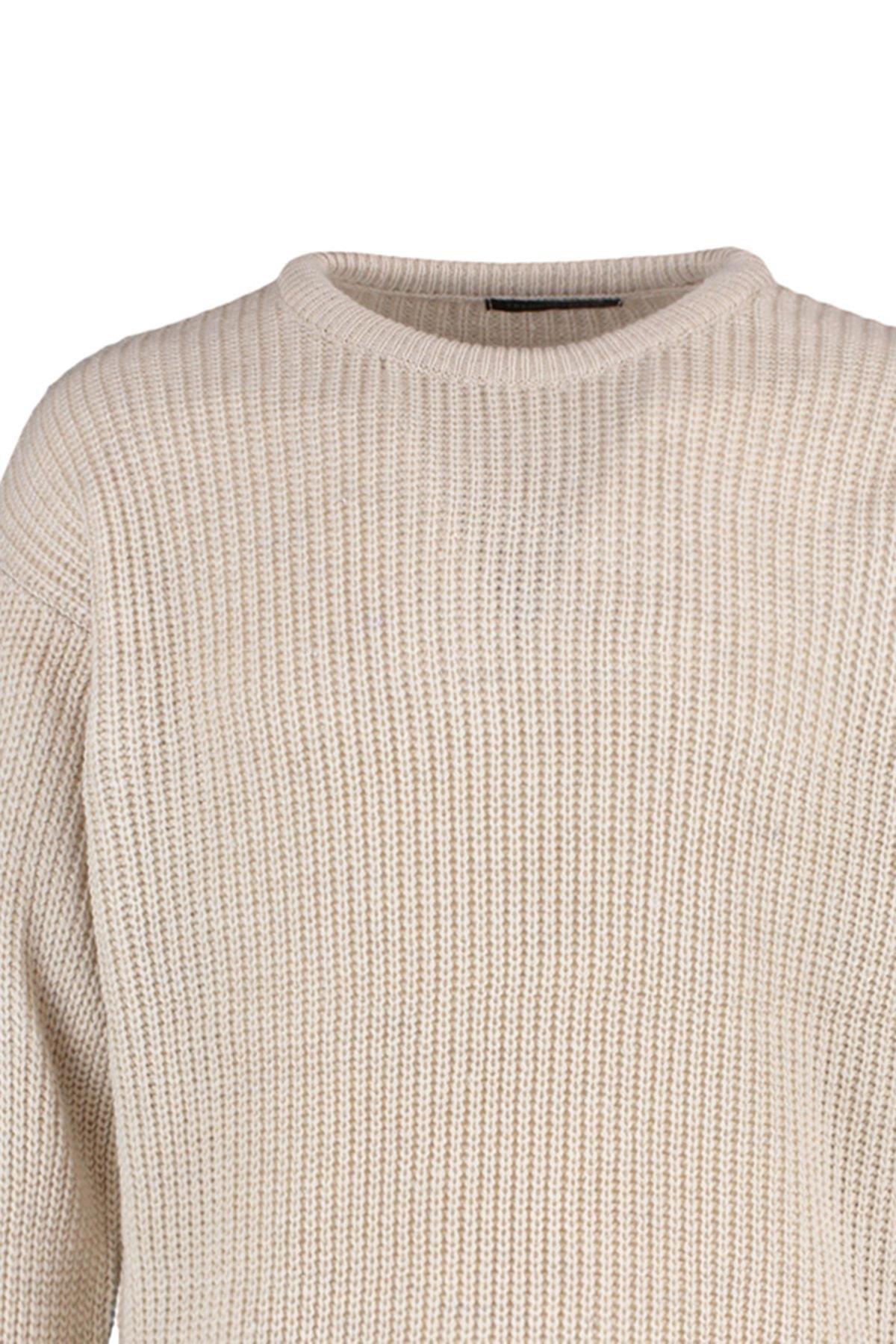 Beige Fitted Crew Neck Sweater, , large image number 7