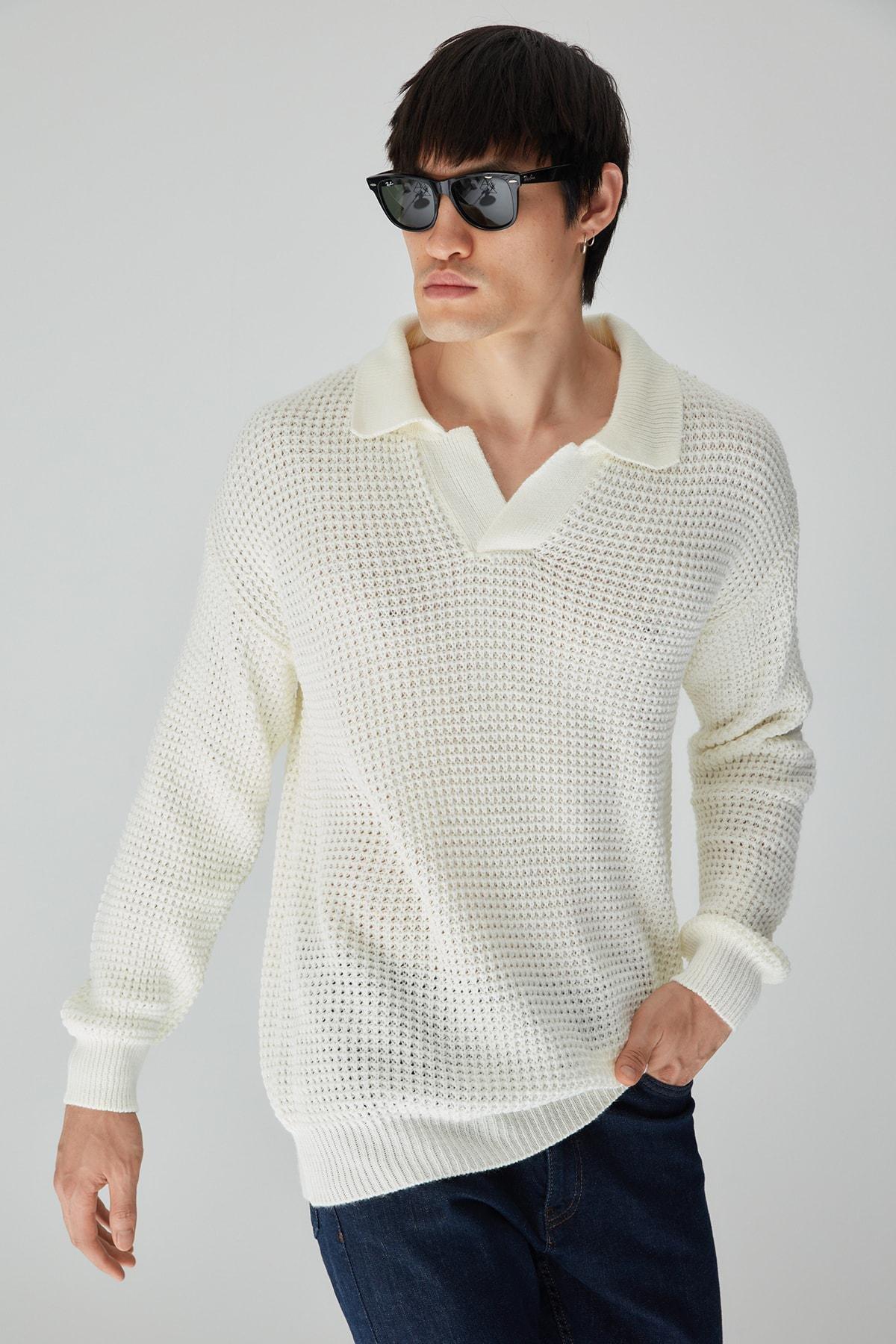 Ecru Oversize Polo Neck Sweater, , large image number 0