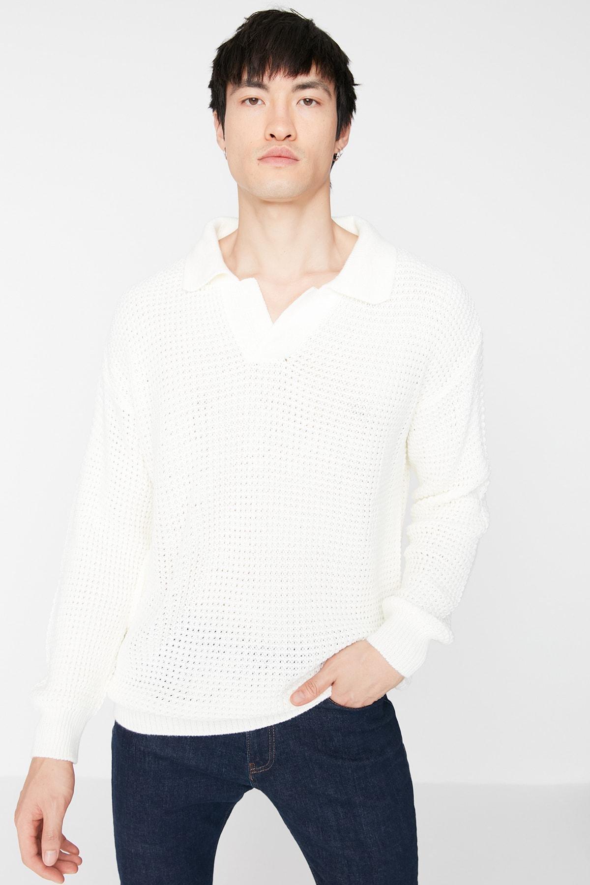 Ecru Oversize Polo Neck Sweater, , large image number 3
