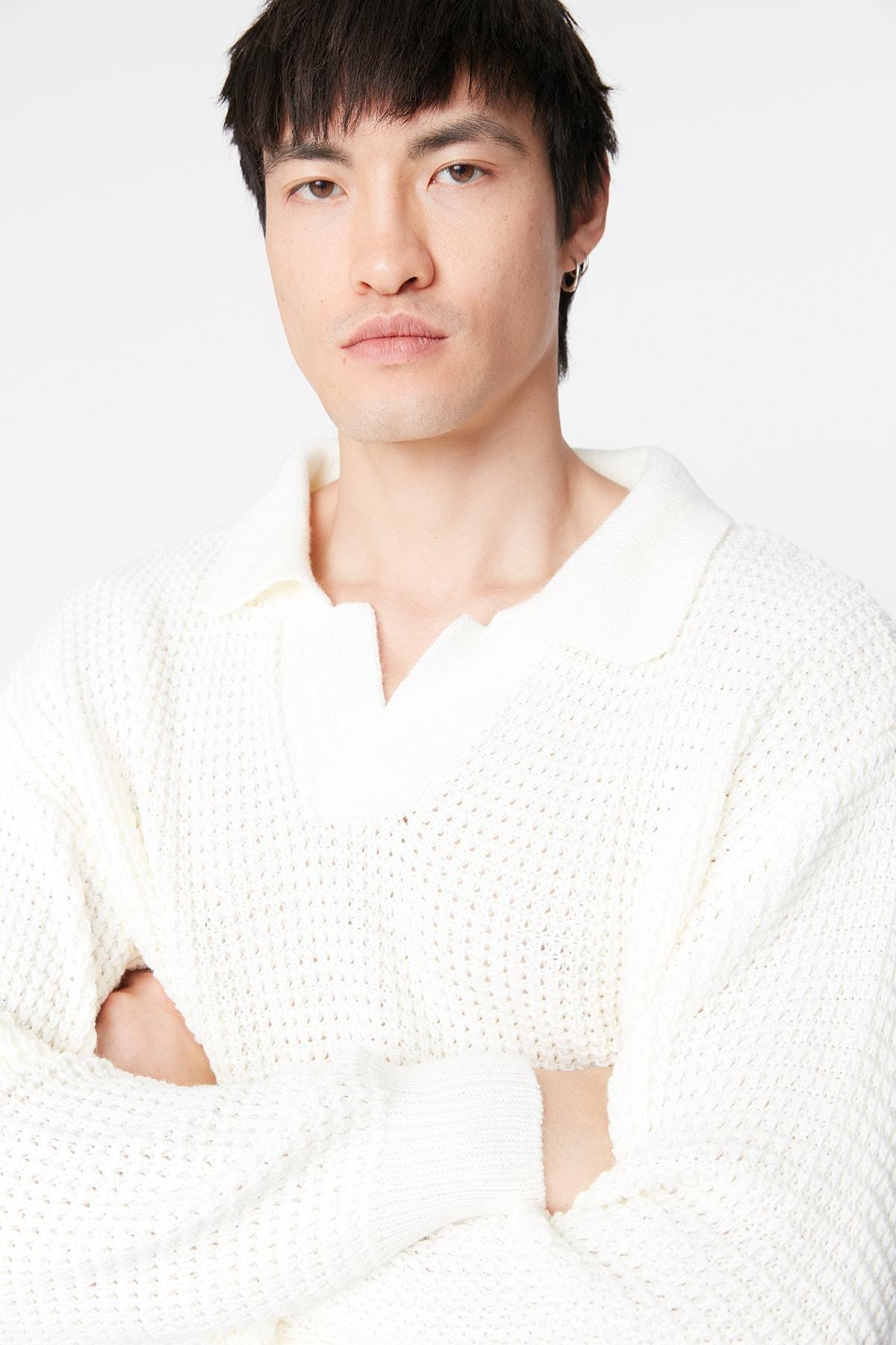 Ecru Oversize Polo Neck Sweater, , large image number 4
