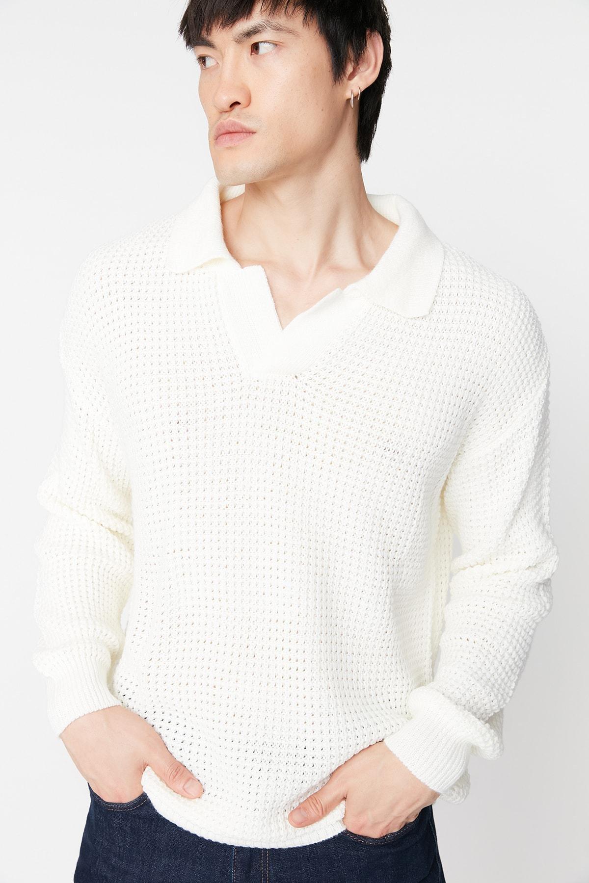 Ecru Oversize Polo Neck Sweater, , large image number 5