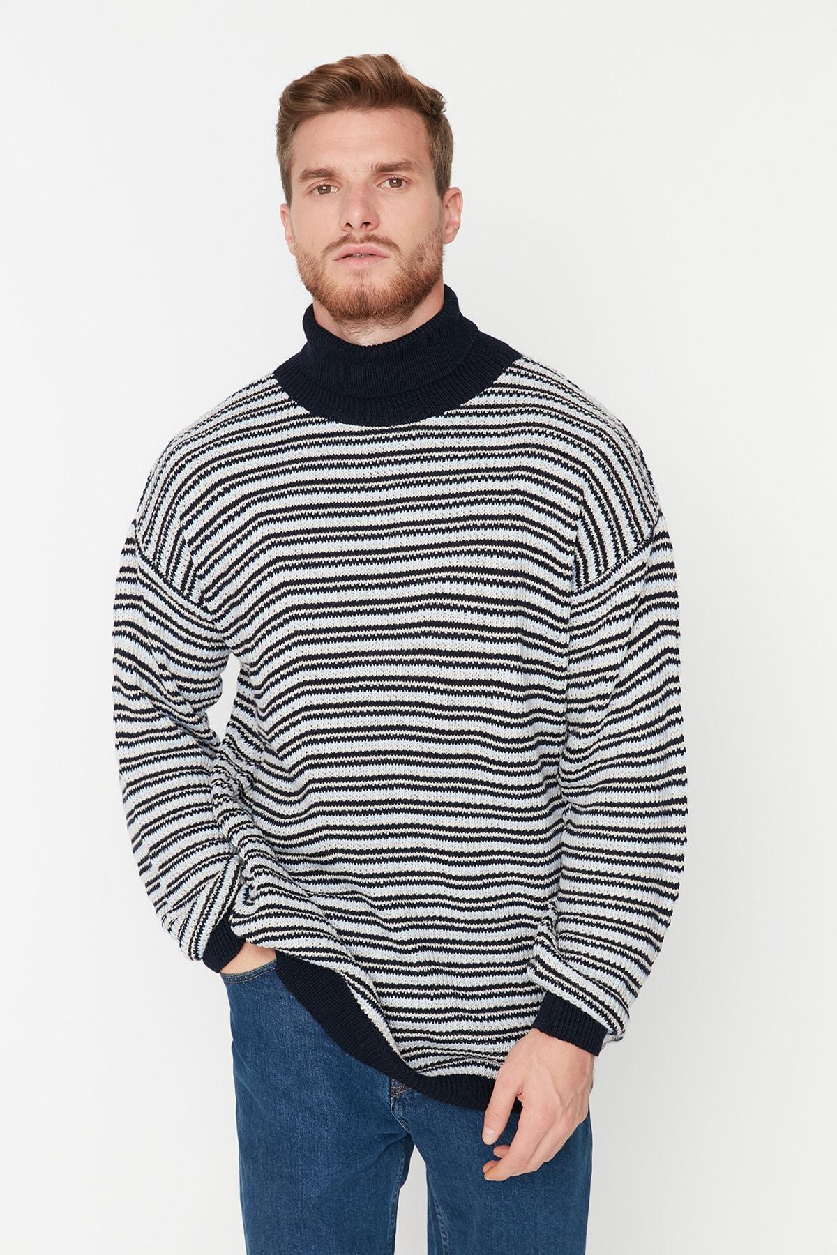 Trendyol - Navy Oversize Turtleneck Sweater