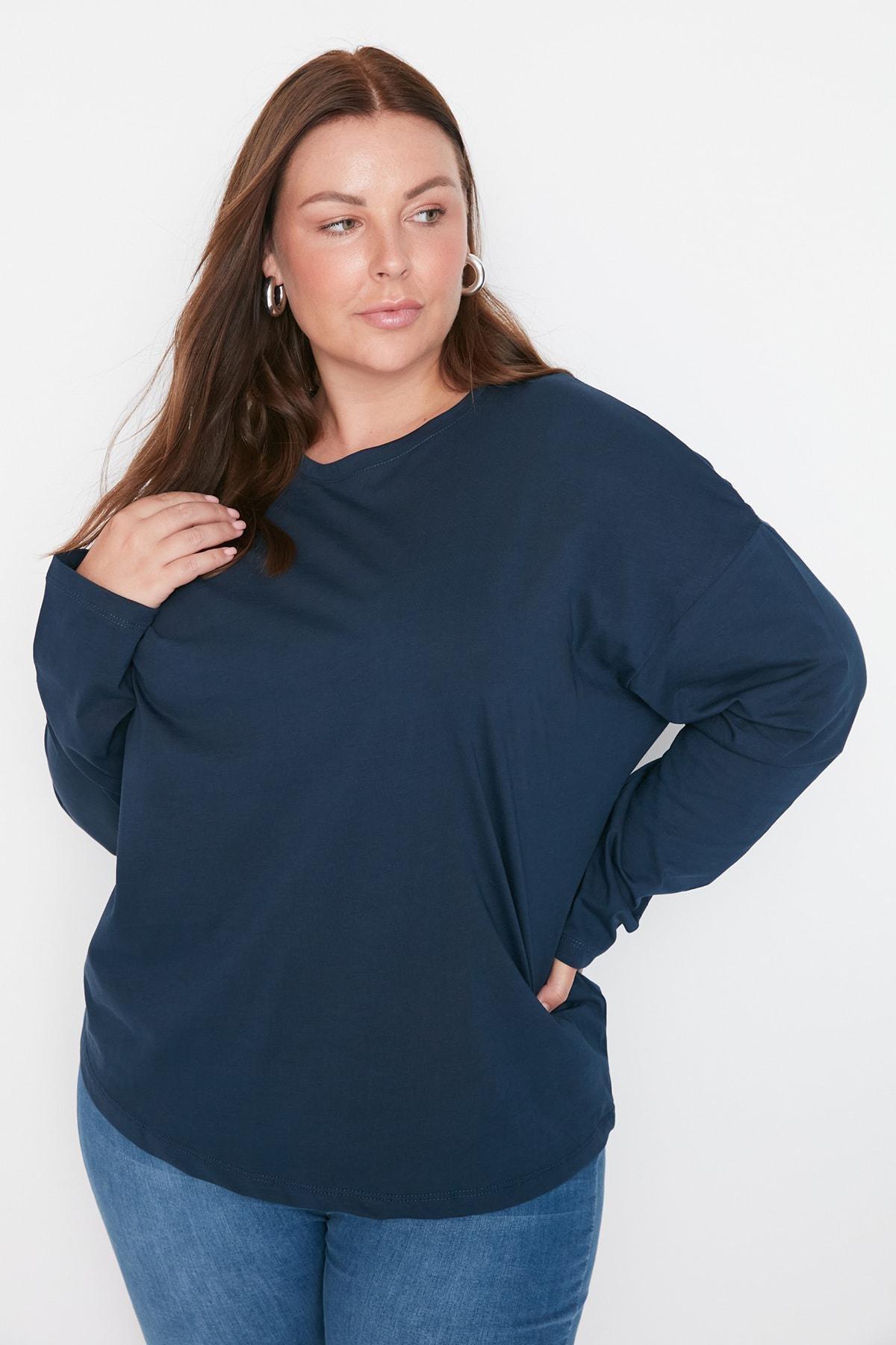 Blue Oversize Plus Size T-Shirt, , large image number 0