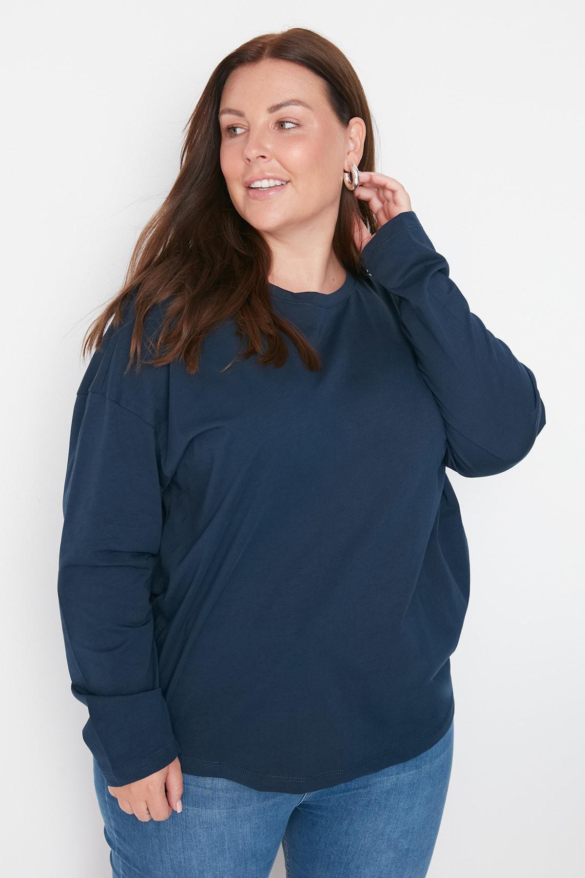 Blue Oversize Plus Size T-Shirt, , large image number 1