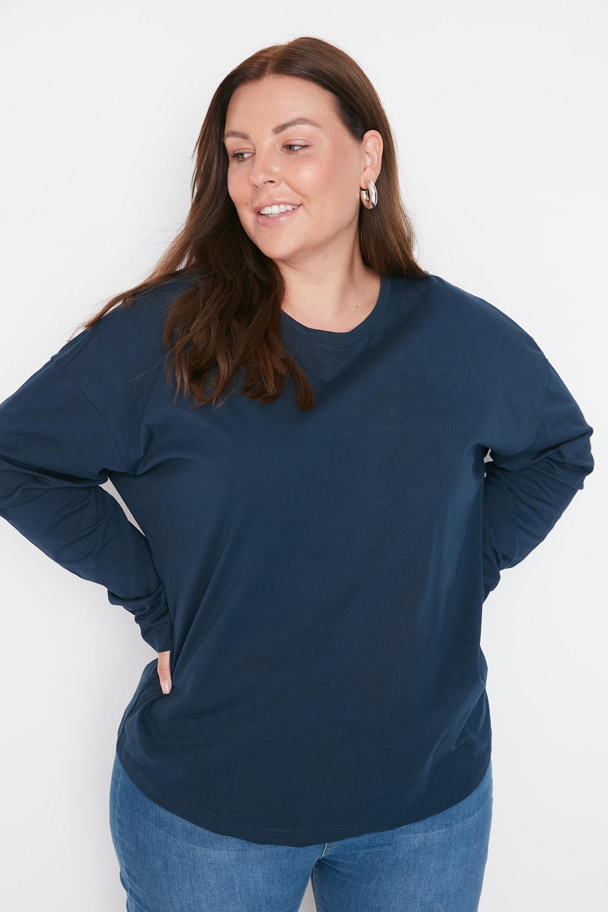 Blue Oversize Plus Size T-Shirt, , large image number 3