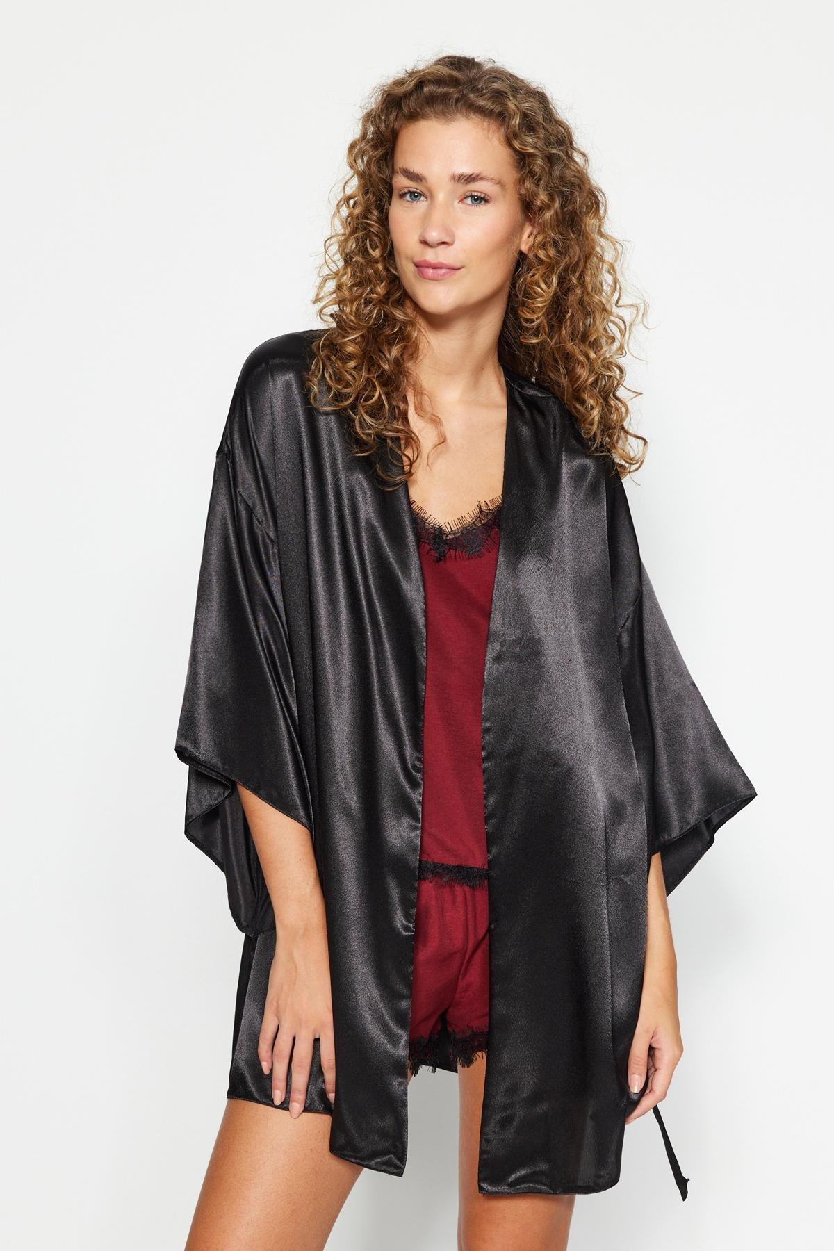 Black Midi Dressing Gown, , large image number 3