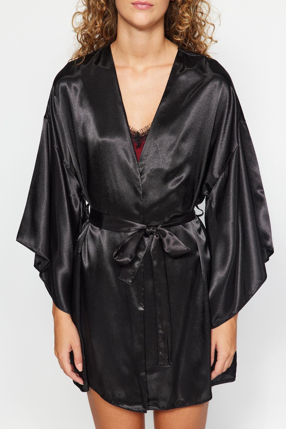 Black Midi Dressing Gown, , large image number 4