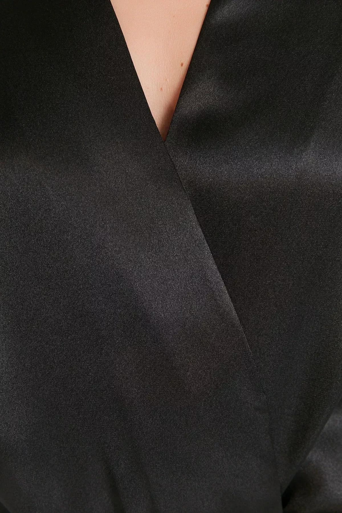Black Midi Dressing Gown, Black, large image number 4
