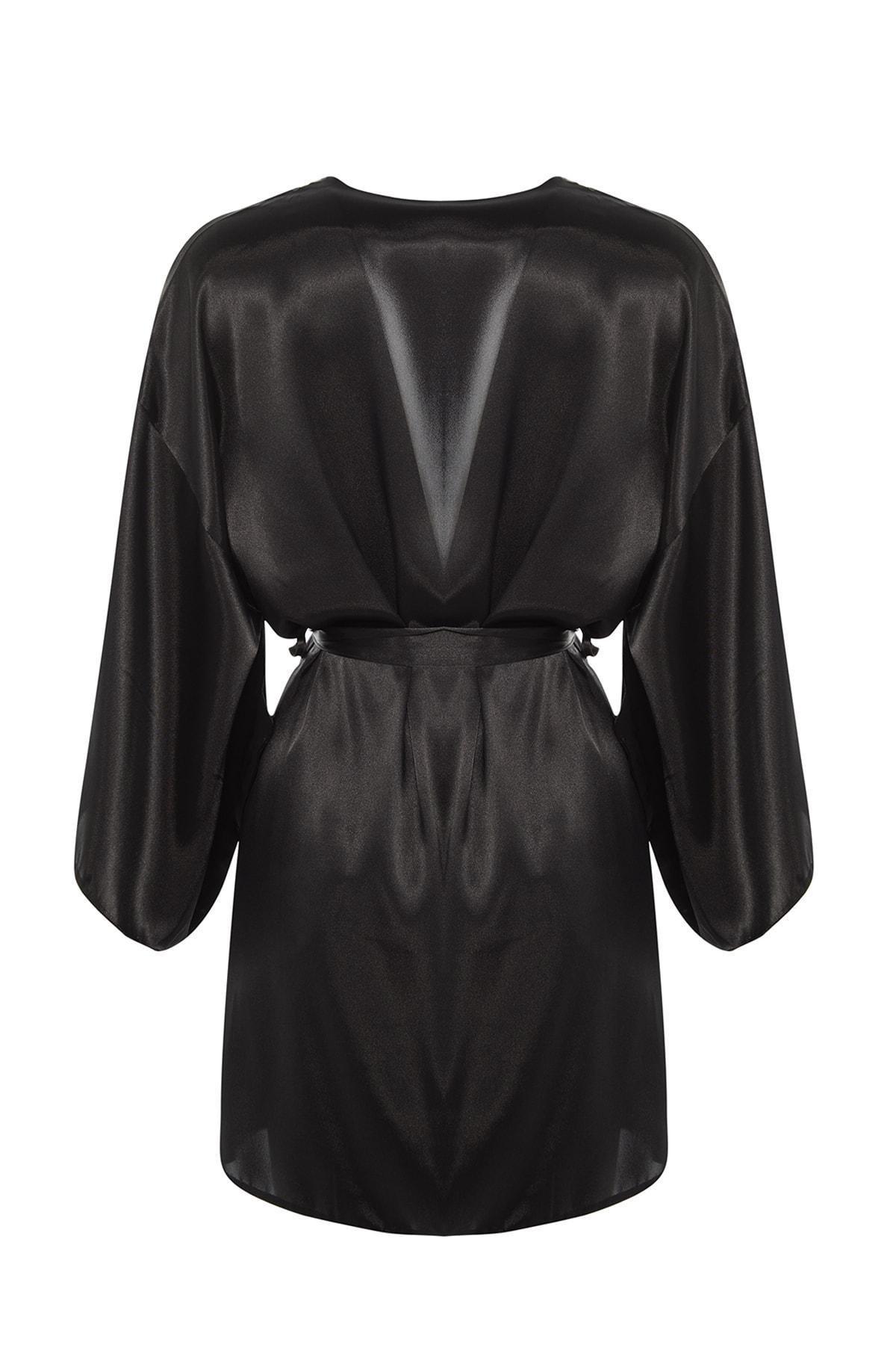 Black Midi Dressing Gown, , large image number 6