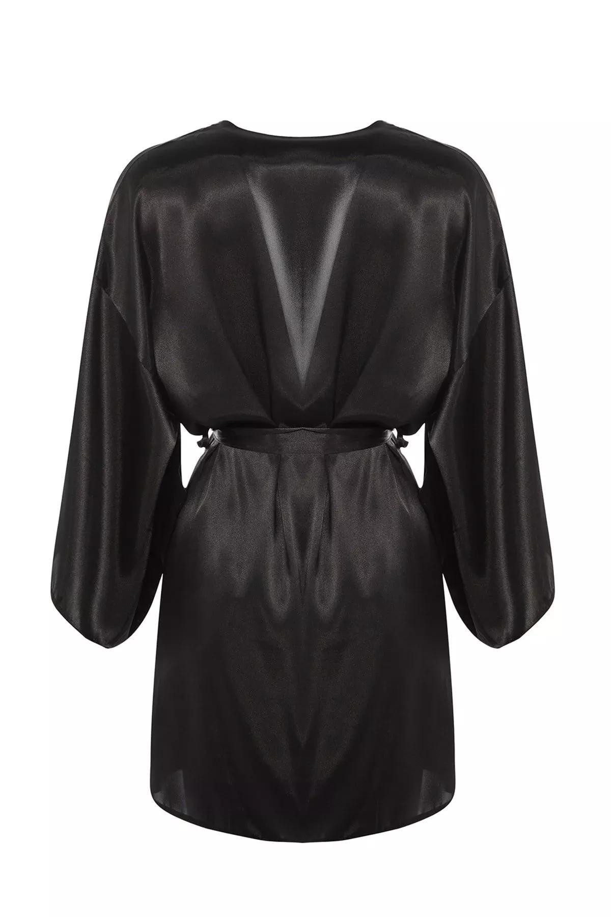 Black Midi Dressing Gown, Black, large image number 6