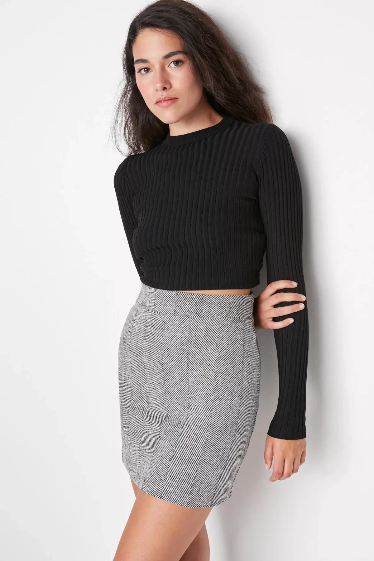 Black Straight Mini Skirt, Black, large image number 0