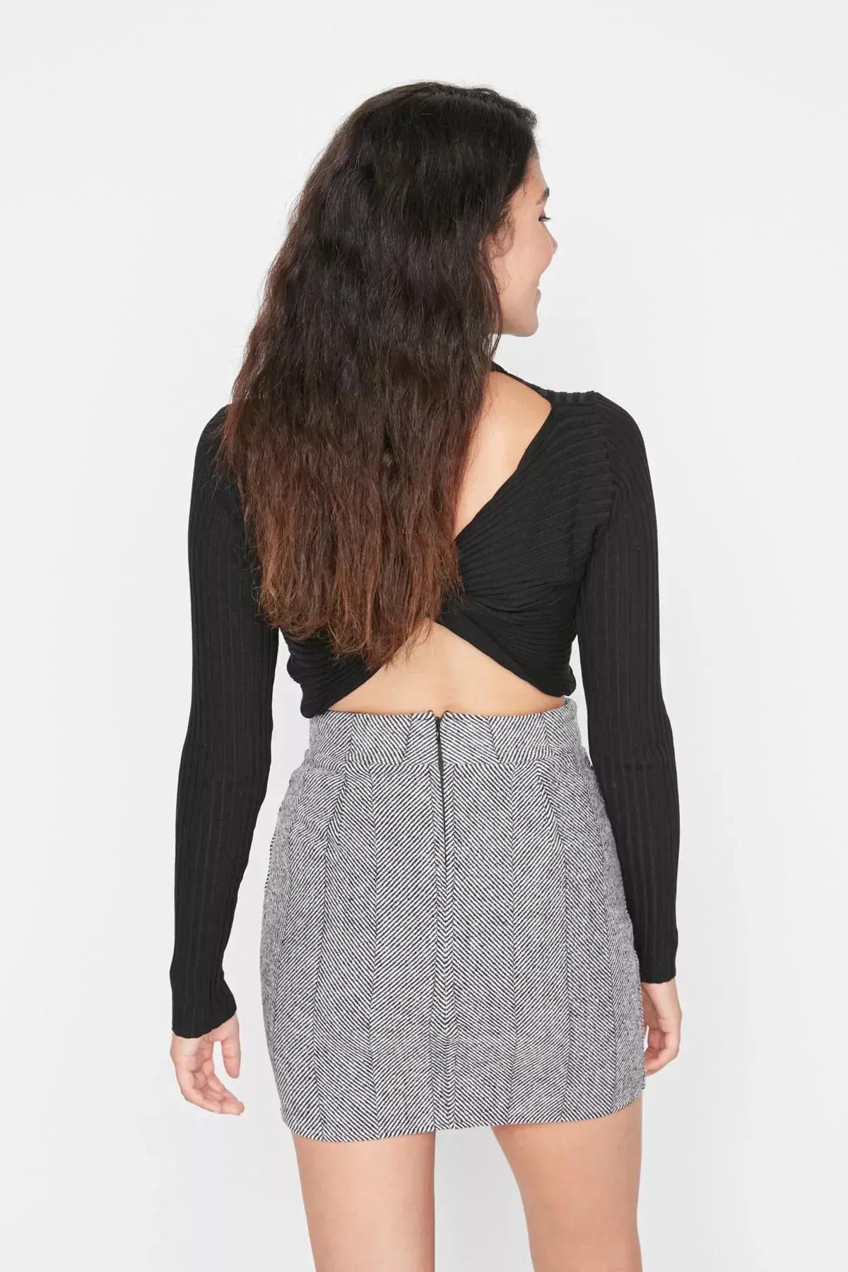 Black Straight Mini Skirt, Black, large image number 4