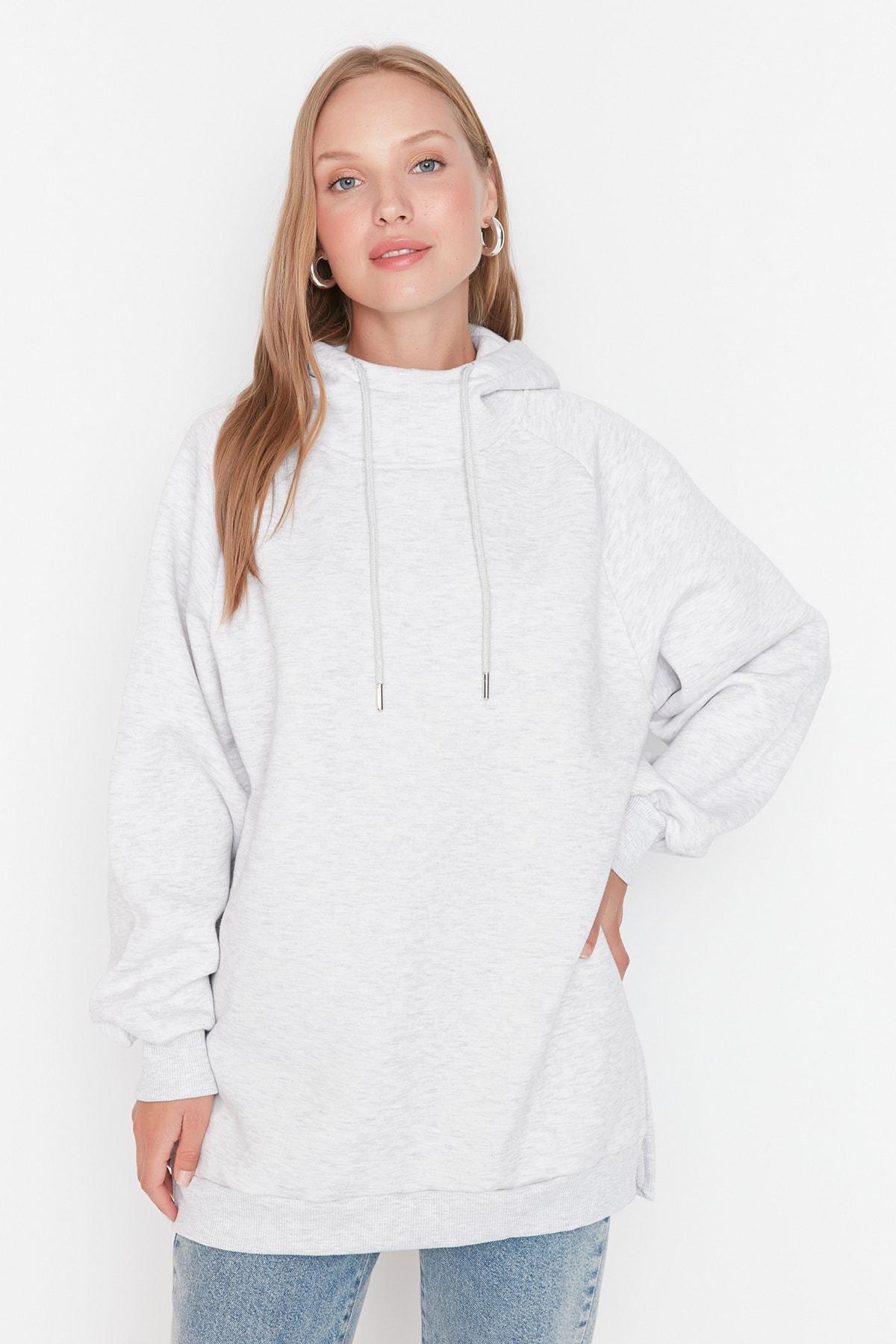 Gray Plain Hooded Sweatshirt, , large image number 0