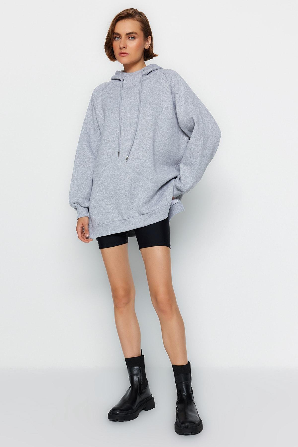 Gray Plain Hooded Sweatshirt, , large image number 1