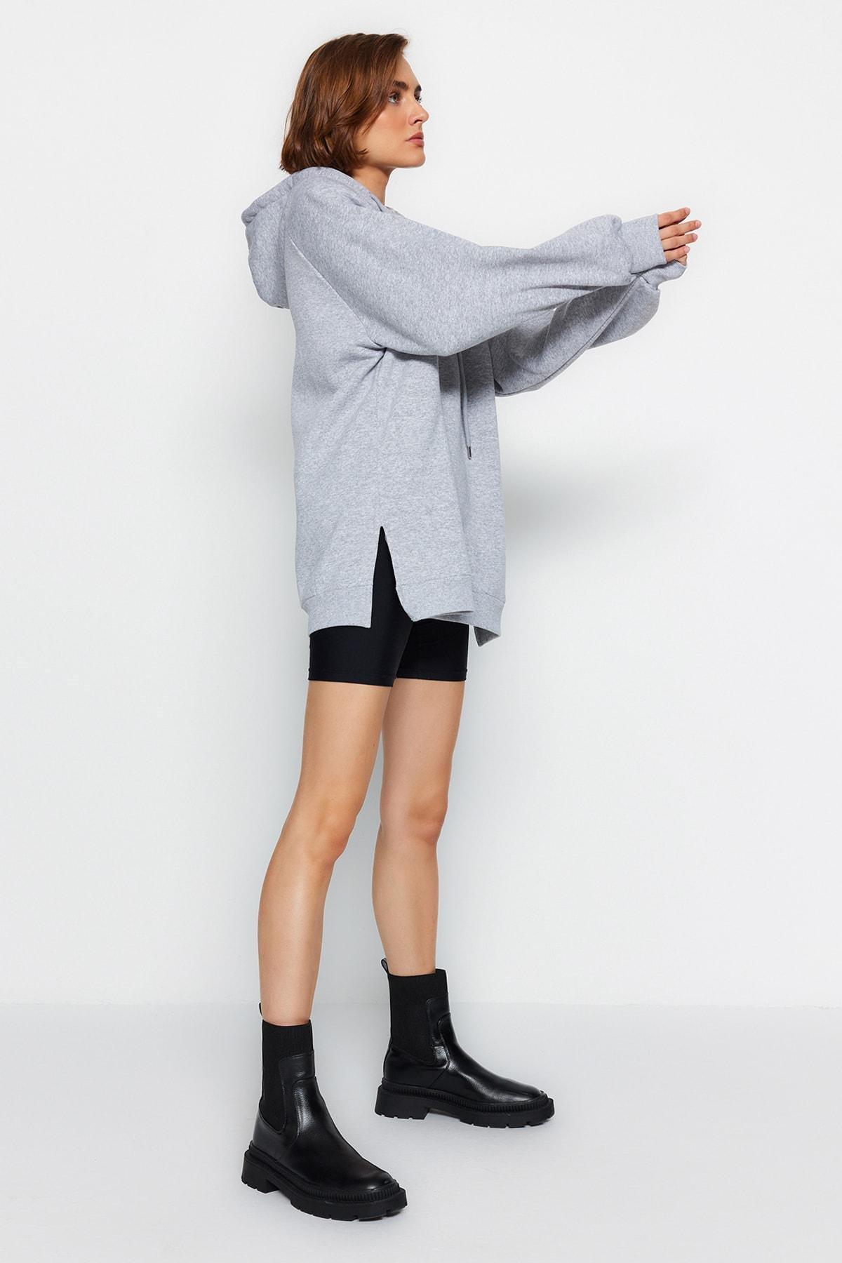 Gray Plain Hooded Sweatshirt, , large image number 2