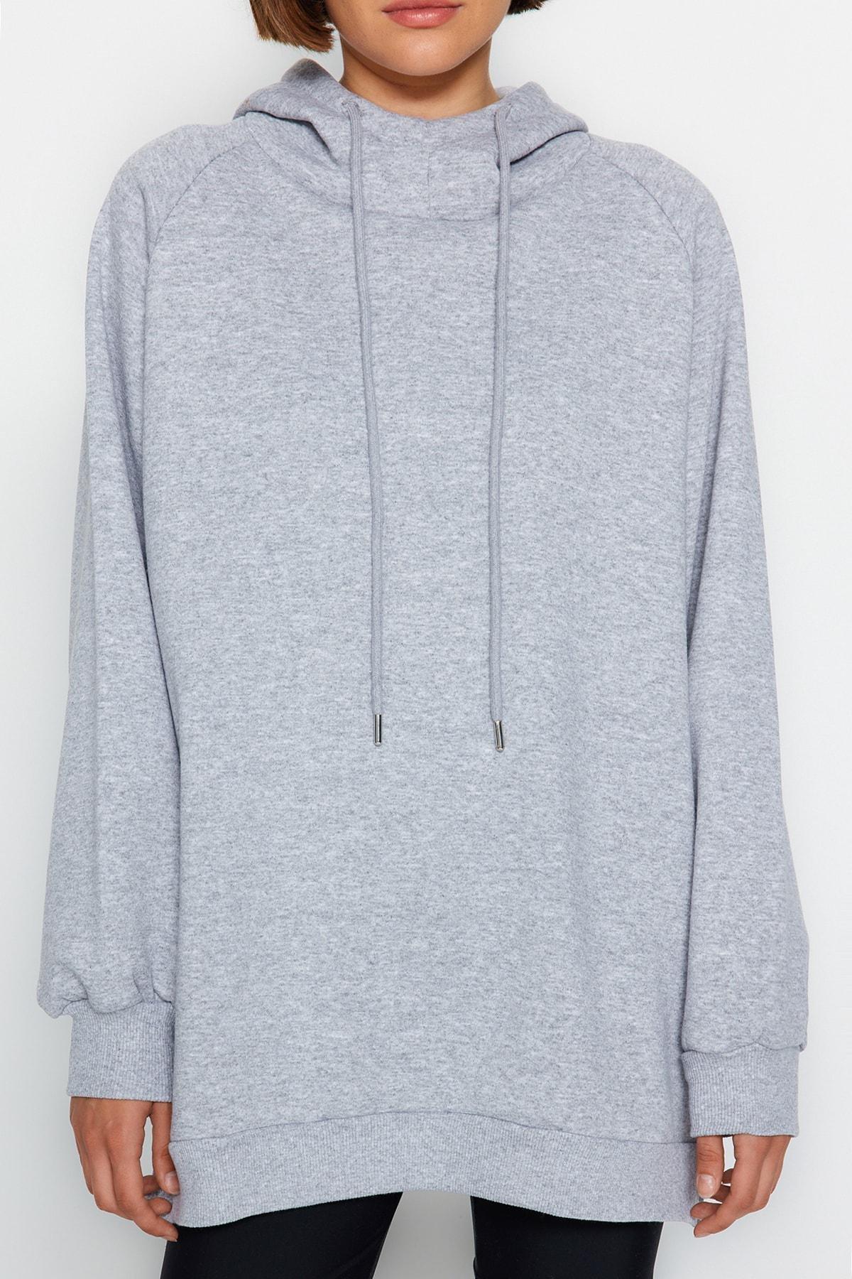 Gray Plain Hooded Sweatshirt, , large image number 4