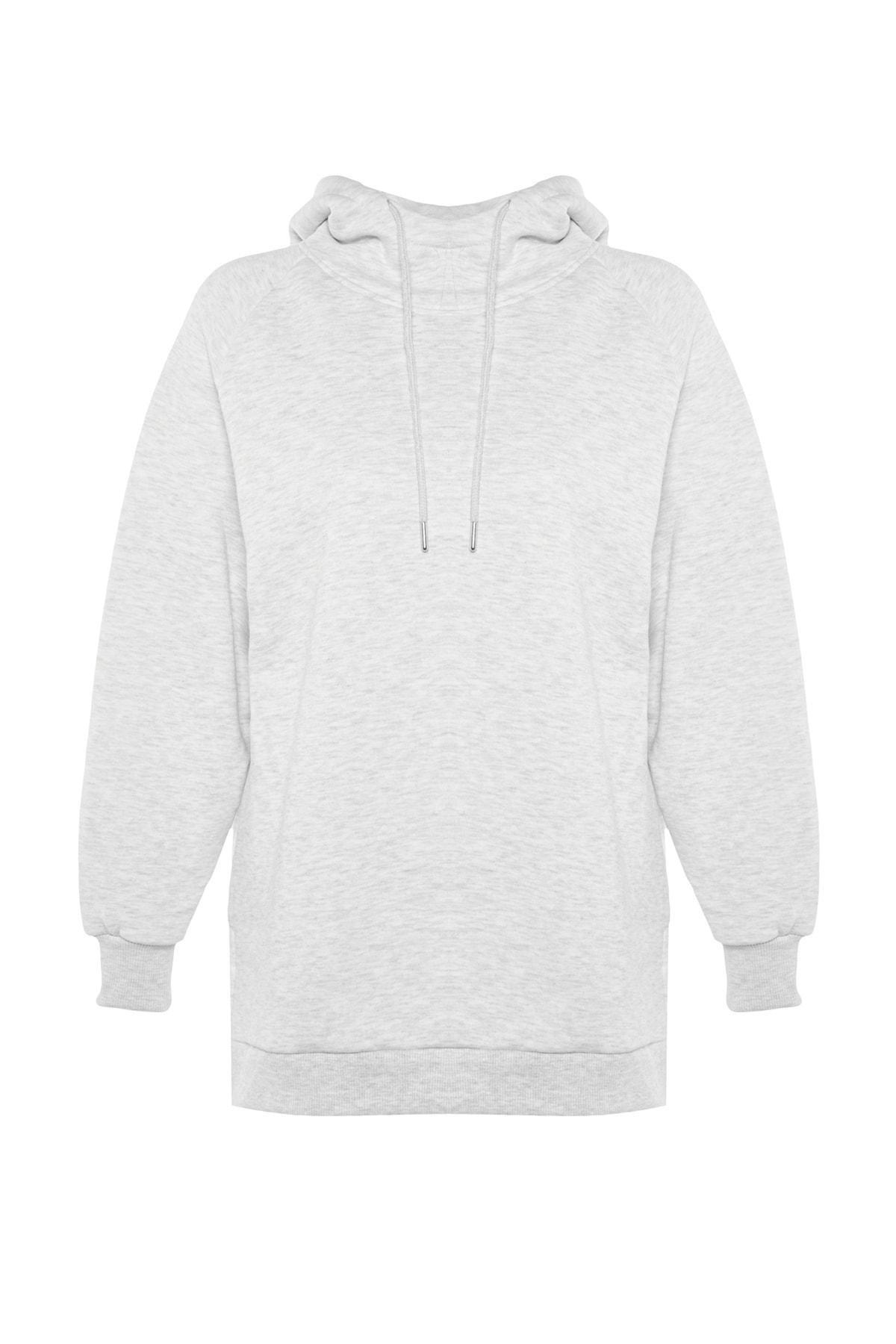 Gray Plain Hooded Sweatshirt, , large image number 6
