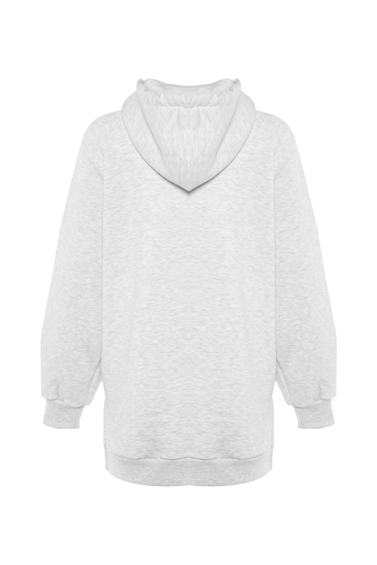 Trendyol - Gray Plain Hooded Sweatshirt