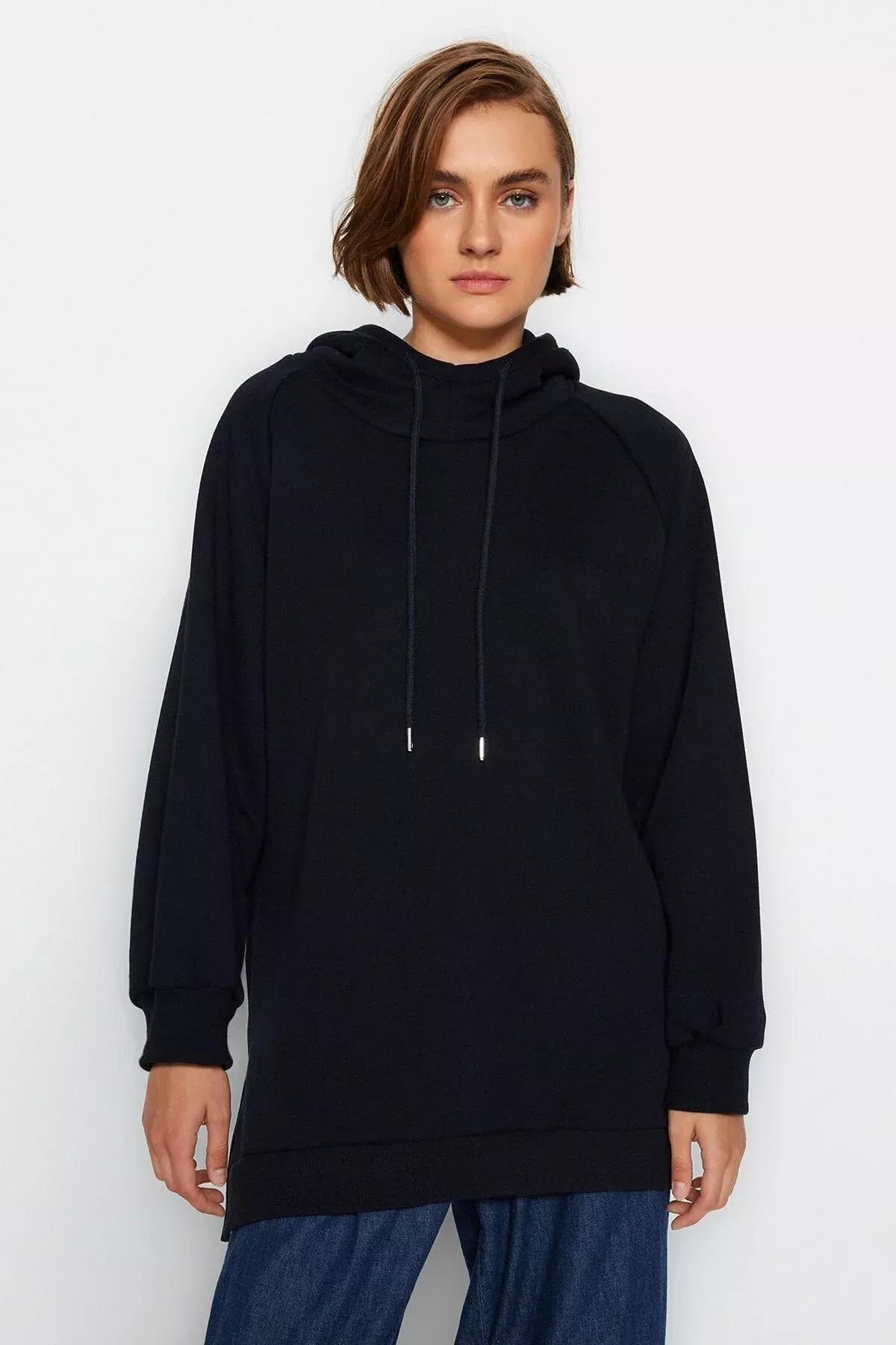 Navy Plain Hooded Sweatshirt, , large image number 0