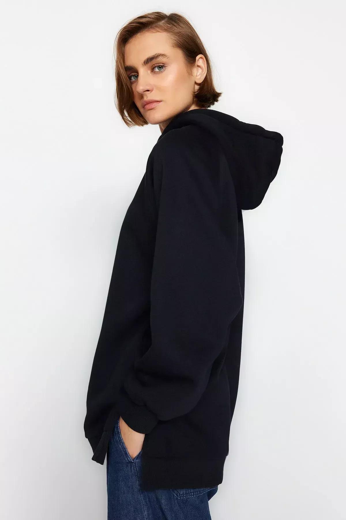 Navy Plain Hooded Sweatshirt, , large image number 2