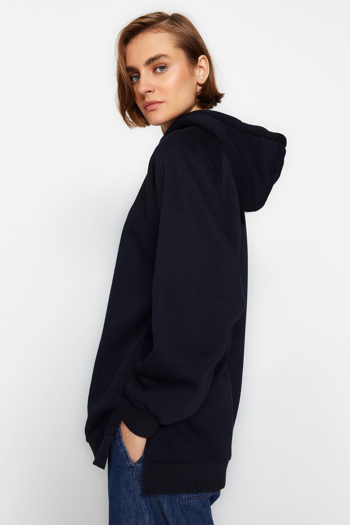 Navy Plain Hooded Sweatshirt, , large image number 3
