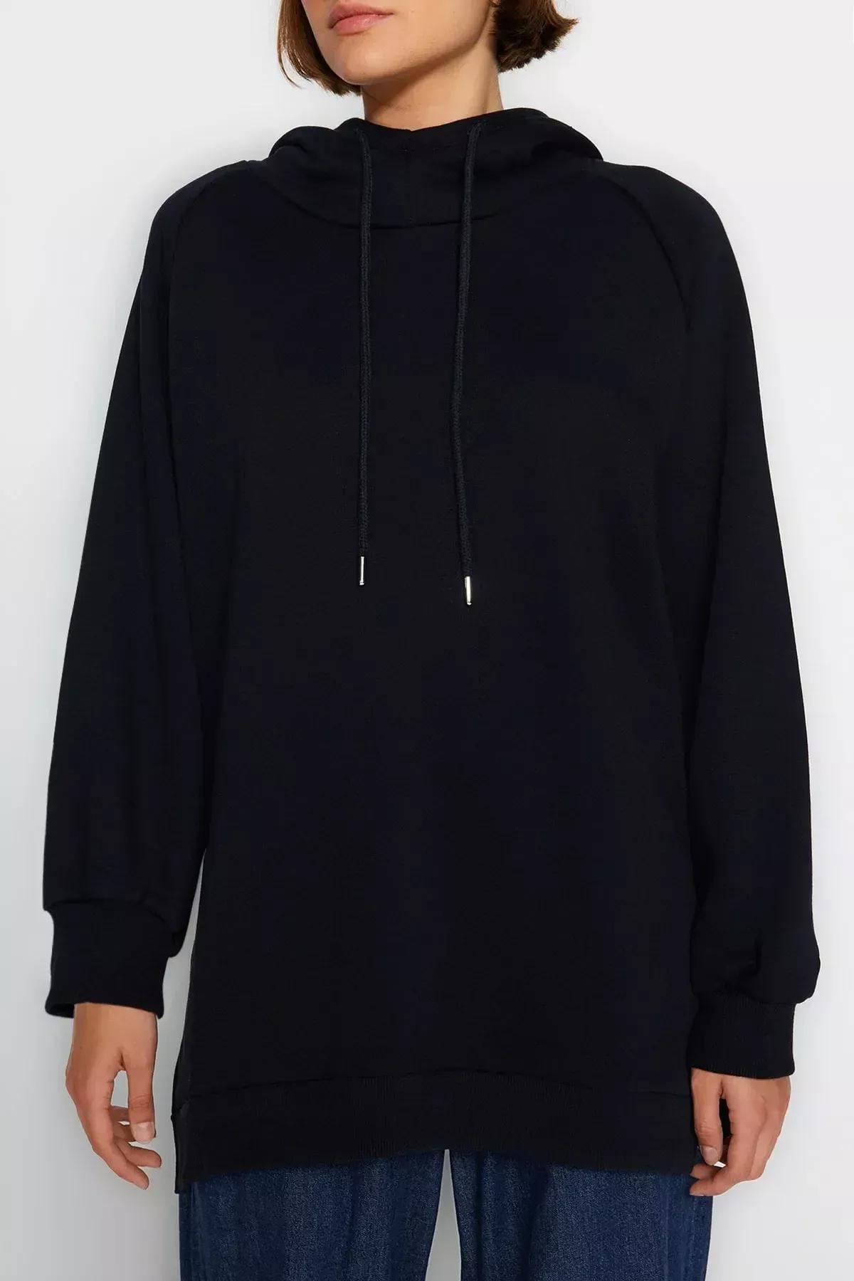 Navy Plain Hooded Sweatshirt, , large image number 3