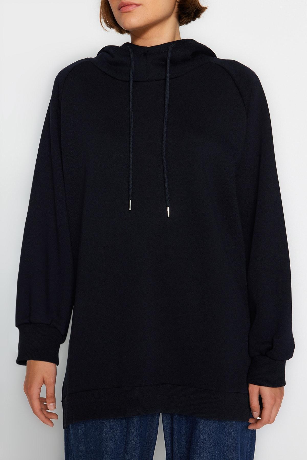 Trendyol - Navy Plain Hooded Sweatshirt