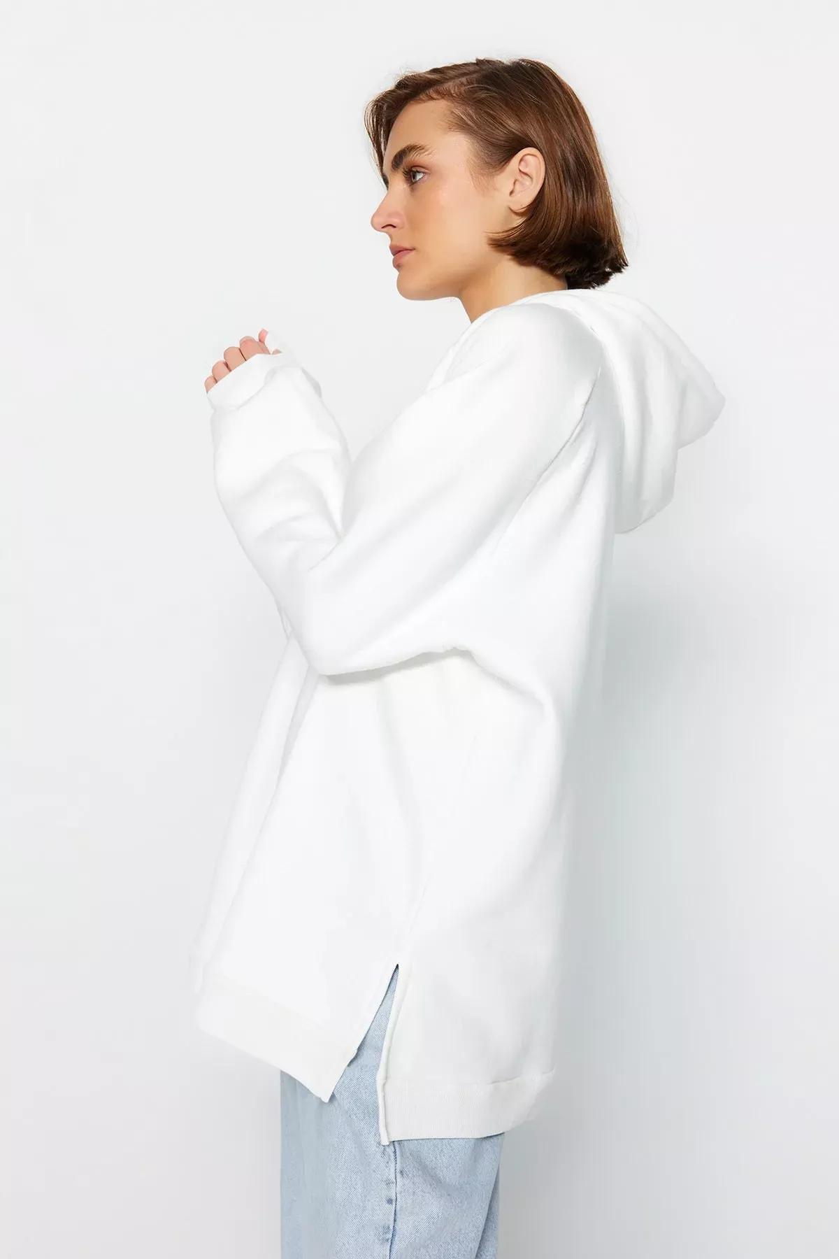 Ecru Hooded Oversize Sweatshirt, Ecru, large image number 0